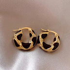 Vintage Enamel Small Hoop Earrings – Gold Plated Textured Statement Hoops for Women