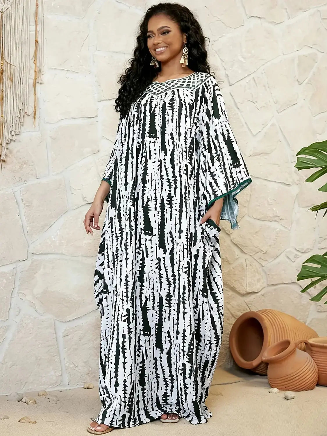 Embroidered Cotton Abaya Dress – Loose Boho Maxi Kaftan with Tassel Detail (One Size, 6 Colours)