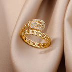 ELARIAH 18K Gold Plated Zircon Geometric Open Ring – Adjustable Stainless Steel Wedding & Party Band for Women