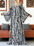 Embroidered Cotton Abaya Dress – Loose Boho Maxi Kaftan with Tassel Detail (One Size, 6 Colours)