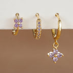 3-Piece Stainless Steel Flower Drop Earrings Set with Cubic Zirconia – Hypoallergenic Floral Dangle Earrings for Women