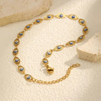 Gold Evil Eye Anklet for Women – Adjustable Waterproof Gold Plated Stainless Steel Anklet Bracelet, Summer Beach Foot Jewelry