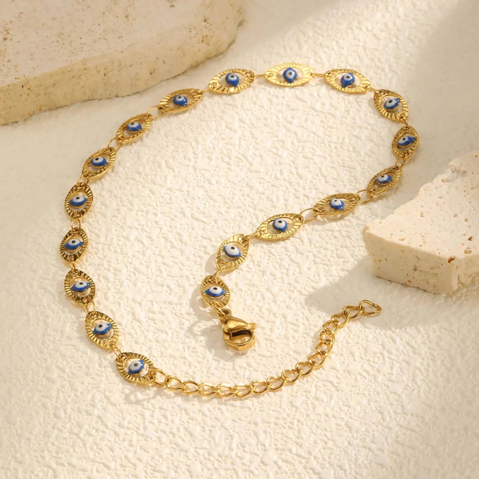 Gold Evil Eye Anklet for Women – Adjustable Waterproof Gold Plated Stainless Steel Anklet Bracelet, Summer Beach Foot Jewelry