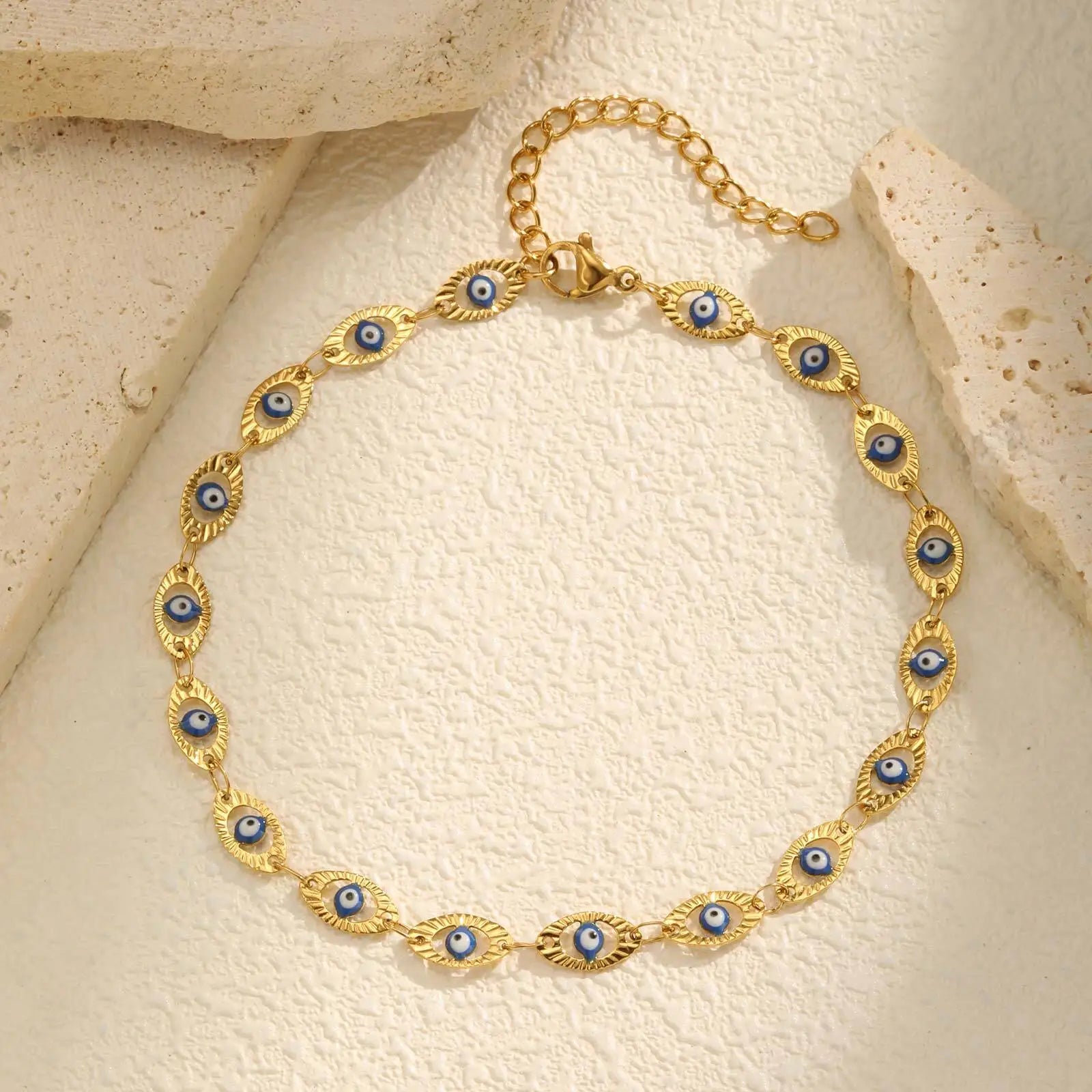 Gold Evil Eye Anklet for Women – Adjustable Waterproof Gold Plated Stainless Steel Anklet Bracelet, Summer Beach Foot Jewelry