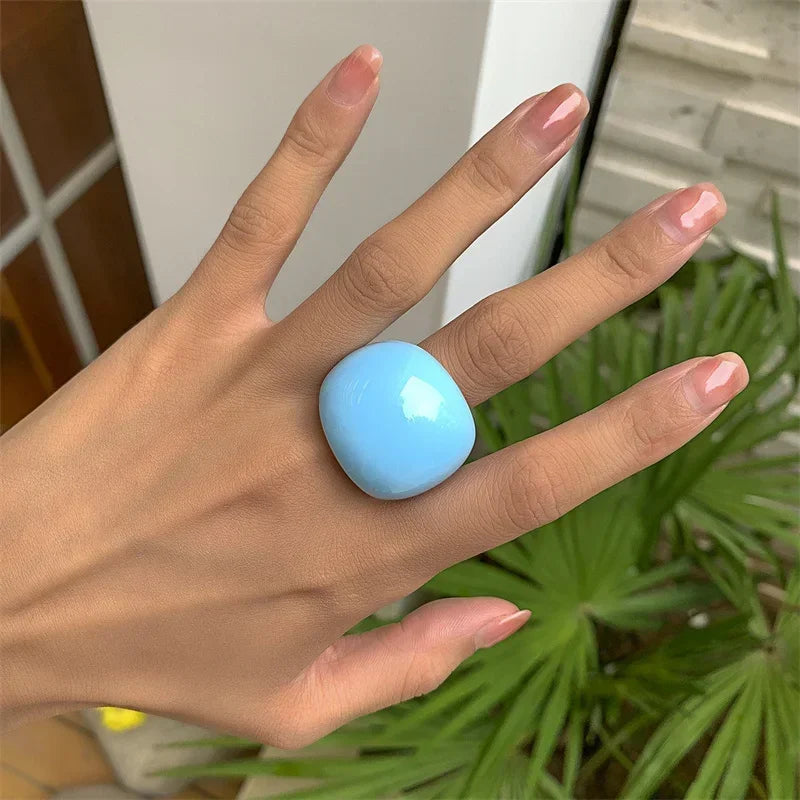Candy Color Acrylic Geometric Ring for Women – Bold Resin Statement Ring, Lightweight Fashion Party Jewelry