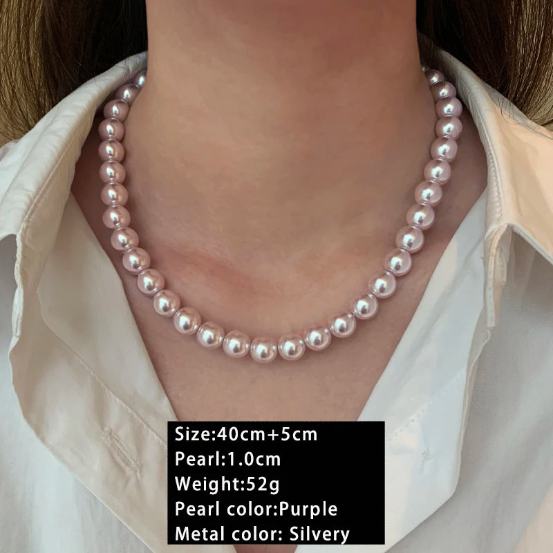 Rose Purple Simulated Pearl Beaded Necklace – Elegant Gold Plated Clavicle Chain for Women