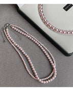 Rose Purple Simulated Pearl Beaded Necklace – Elegant Gold Plated Clavicle Chain for Women