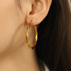 Classic Twisted Round Hoop Earrings – Stainless Steel, Vintage Trend, Gold & Silver