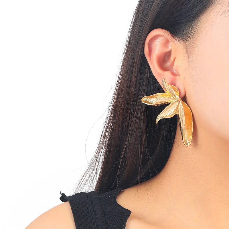 Large Textured Metal Flower Stud Earrings – Bold Statement Jewelry for Women