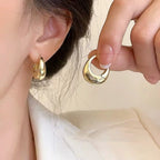 Golden Double-Layer Hollow Flower Hoop Earrings – Vintage Ethnic Drop Design for Women