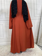 Elegant Modest Maxi Dress with Waist Tie – Long Sleeve Woven Abaya Style Dress for Women (All Season)
