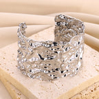 Vintage Irregular Gold Cuff Bracelet – Stainless Steel Open Bangle for Women & Men