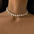 Elegant Irregular Pearl Multi-Layer Necklace with Heart Pendant – Classic Choker Jewelry for Women