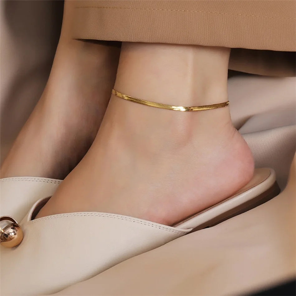 4mm Stainless Steel Snake Chain Anklet for Women – Minimalist Waterproof Beach Anklet, Adjustable Non-Tarnish Chain