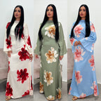 Elariah Arabesque Floral Bell Sleeve Abaya Dress – Elegant Modest Maxi Kaftan for Eid, Ramadan & Occasion Wear