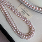 Rose Purple Simulated Pearl Beaded Necklace – Elegant Gold Plated Clavicle Chain for Women