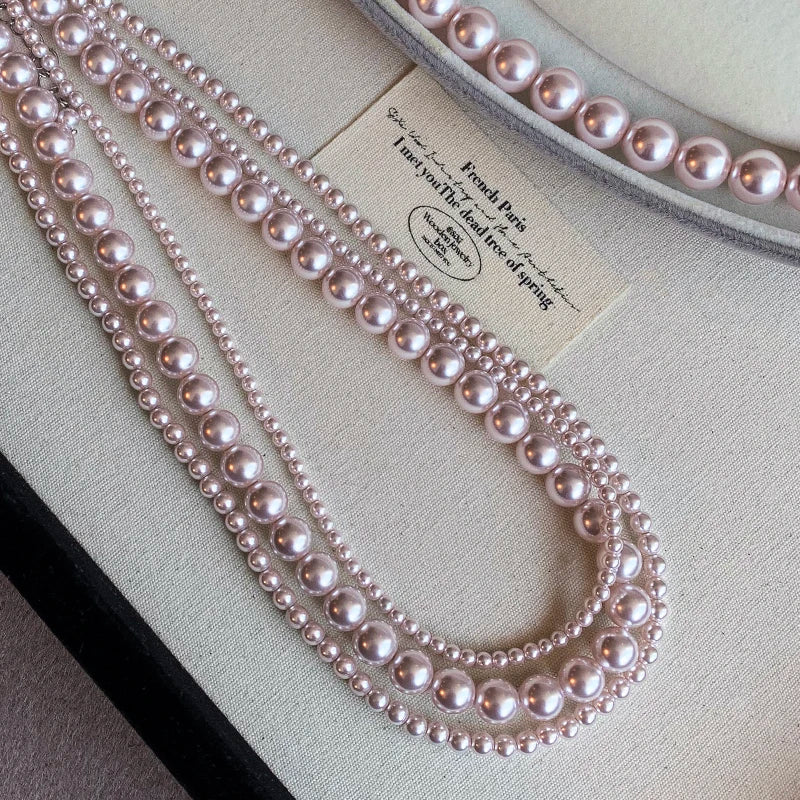 Rose Purple Simulated Pearl Beaded Necklace – Elegant Gold Plated Clavicle Chain for Women