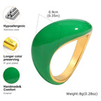 Chunky Enamel Twist Ring for Women – Gold Plated Stainless Steel Open Crossover Statement Ring, Waterproof Stackable Band (Blue/Green/Pink)