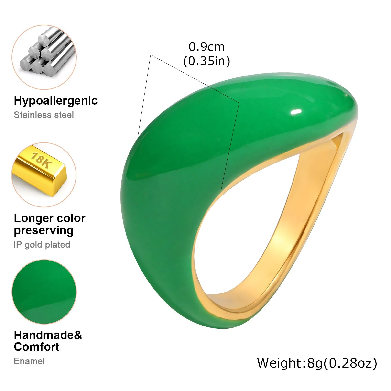 Chunky Enamel Twist Ring for Women – Gold Plated Stainless Steel Open Crossover Statement Ring, Waterproof Stackable Band (Blue/Green/Pink)
