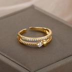 ELARIAH 18K Gold Plated Zircon Geometric Open Ring – Adjustable Stainless Steel Wedding & Party Band for Women