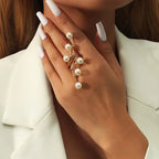 Vintage White Pearl Double-Layer Geometric Ring – Chunky Statement Ring for Women