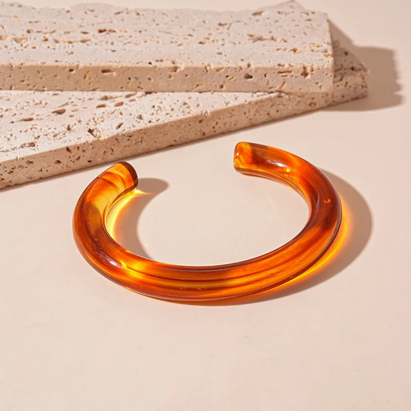 Trendy Multicolor Irregular Acrylic Cuff Bracelet – Geometric Open Bangle for Women
