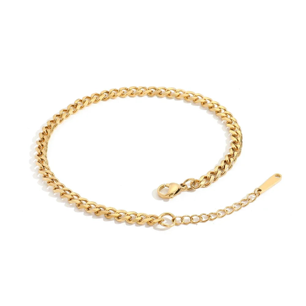 Minimalist Stainless Steel Cuban Chain Anklet for Women – Delicate 4mm Gold or Silver Adjustable Beach Anklet
