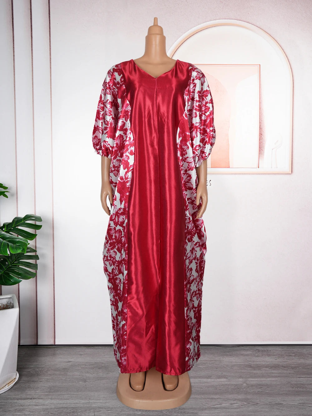 Luxury Satin Boubou Abaya – African Kaftan Dress for Women | Modest Dubai Evening Caftan (One Size)
