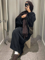 Modest Maxi Abaya Dress for Women – Loose Fit Long Sleeve Lace-Up Cuff Islamic Prayer Kaftan (Autumn/Winter)