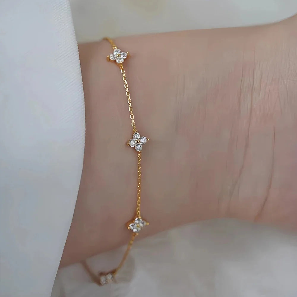18K Gold Plated Four-Leaf Clover Necklace for Women – Stainless Steel with Zircon Detailing | Luxury Jewelry Gift