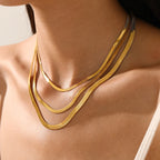 Classic Flat Snake Chain Choker Necklace – Stainless Steel Herringbone Design in Gold & Silver