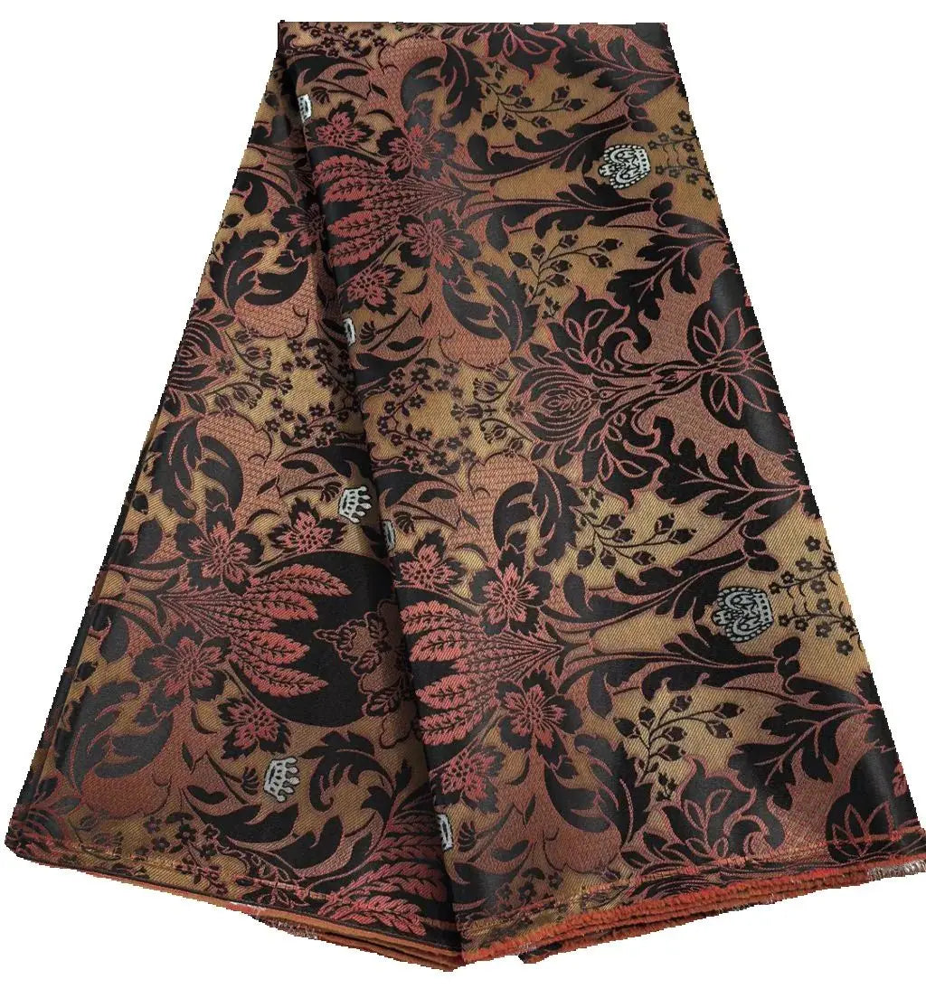 African Damask Lace Fabric (2.5 or 5 Yards) – Thick Jacquard Brocade for Aso Oke, Headwrap & Bridal Dresses