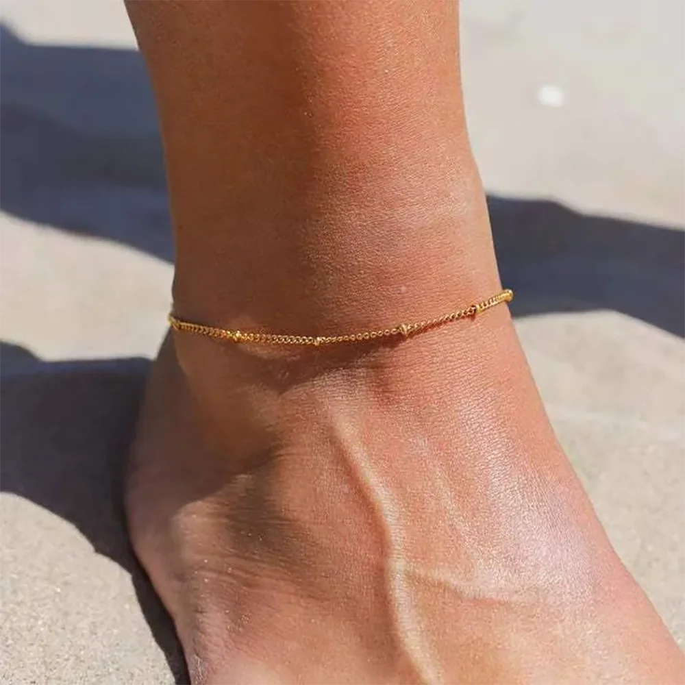 Minimalist Stainless Steel Bead Anklet for Women – Adjustable Gold, Silver & Rose Gold Chain Anklet Bracelet