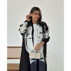 Elariah Retro Printed Pleated Abaya Coat – Belted Chiffon Maxi Modest Windbreaker Jacket for Women (One Size)