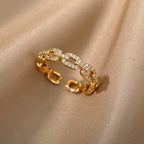 ELARIAH 18K Gold Plated Zircon Geometric Open Ring – Adjustable Stainless Steel Wedding & Party Band for Women