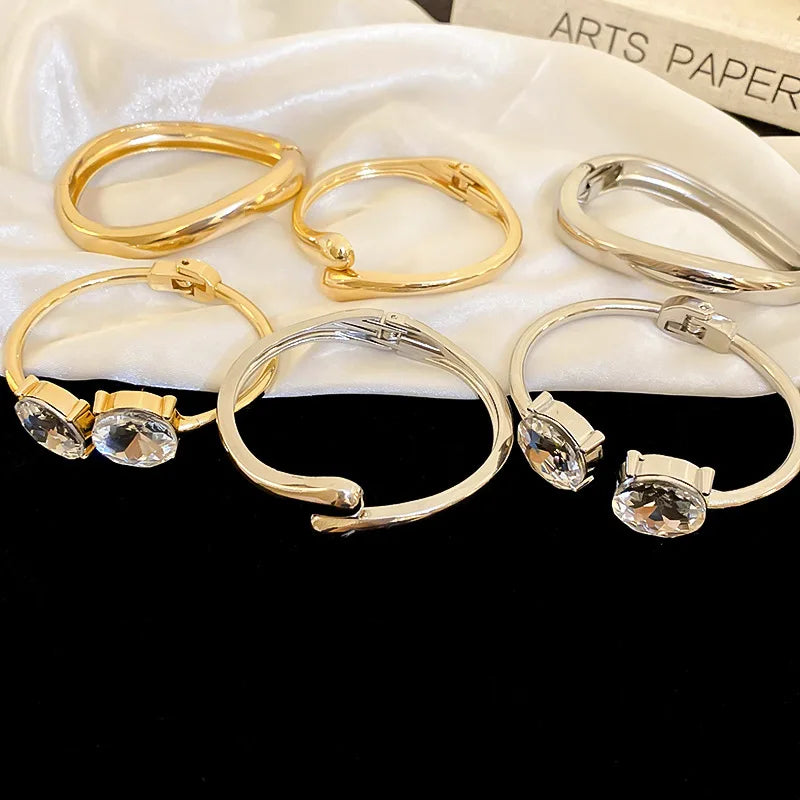 Gold Plated Zircon Round Open Cuff Bracelet for Women – Statement Rhinestone Bangle, Adjustable Party & Wedding Jewelry