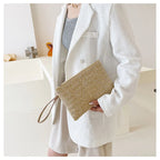 Elariah Woven Straw Wristlet Clutch Bag – Bohemian Summer Beach Handbag with Zipper (White, Khaki, Beige)