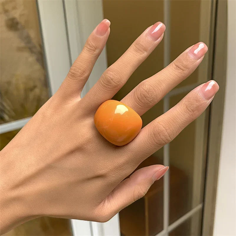 Candy Color Acrylic Geometric Ring for Women – Bold Resin Statement Ring, Lightweight Fashion Party Jewelry