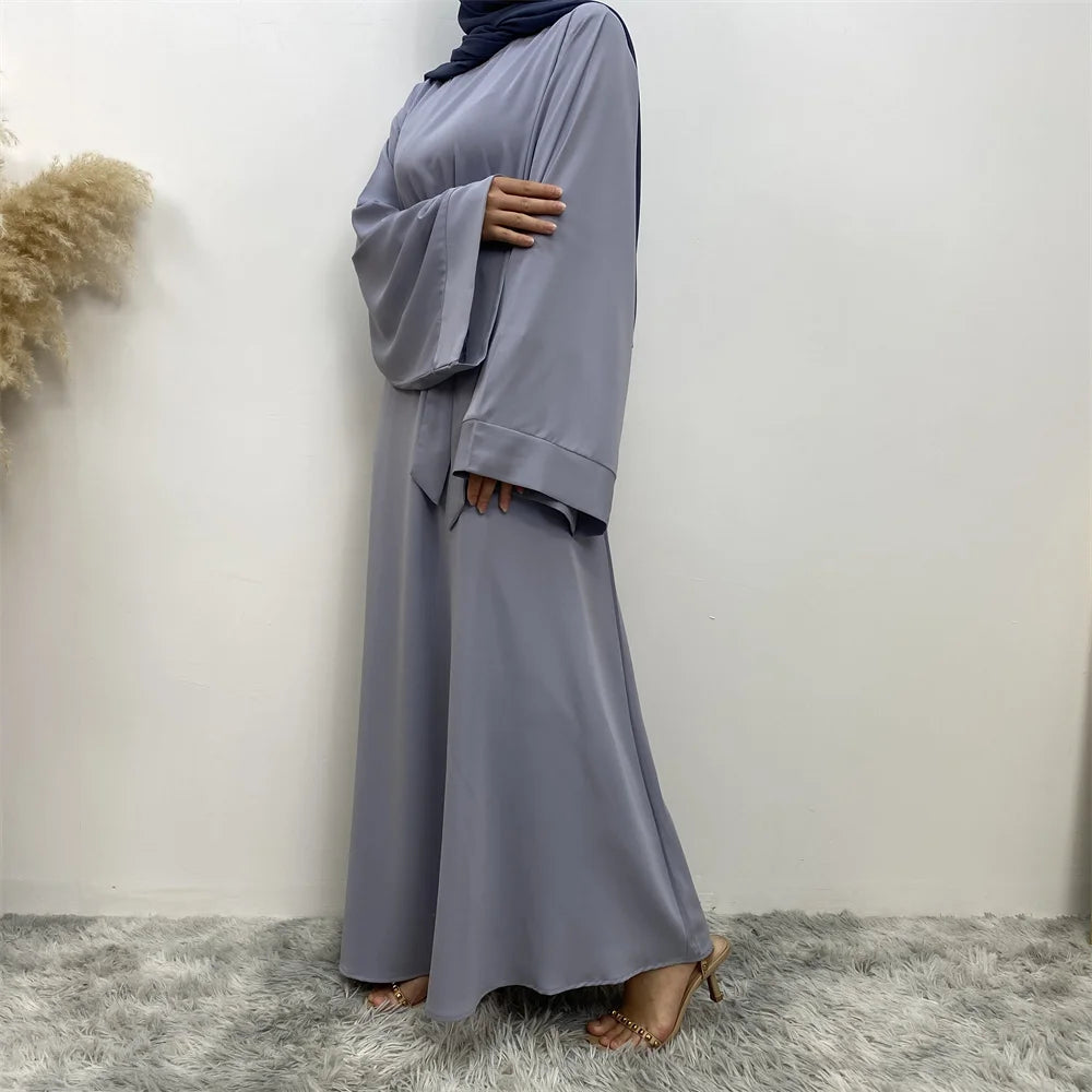 Elegant Modest Maxi Dress with Waist Tie – Long Sleeve Woven Abaya Style Dress for Women (All Season)