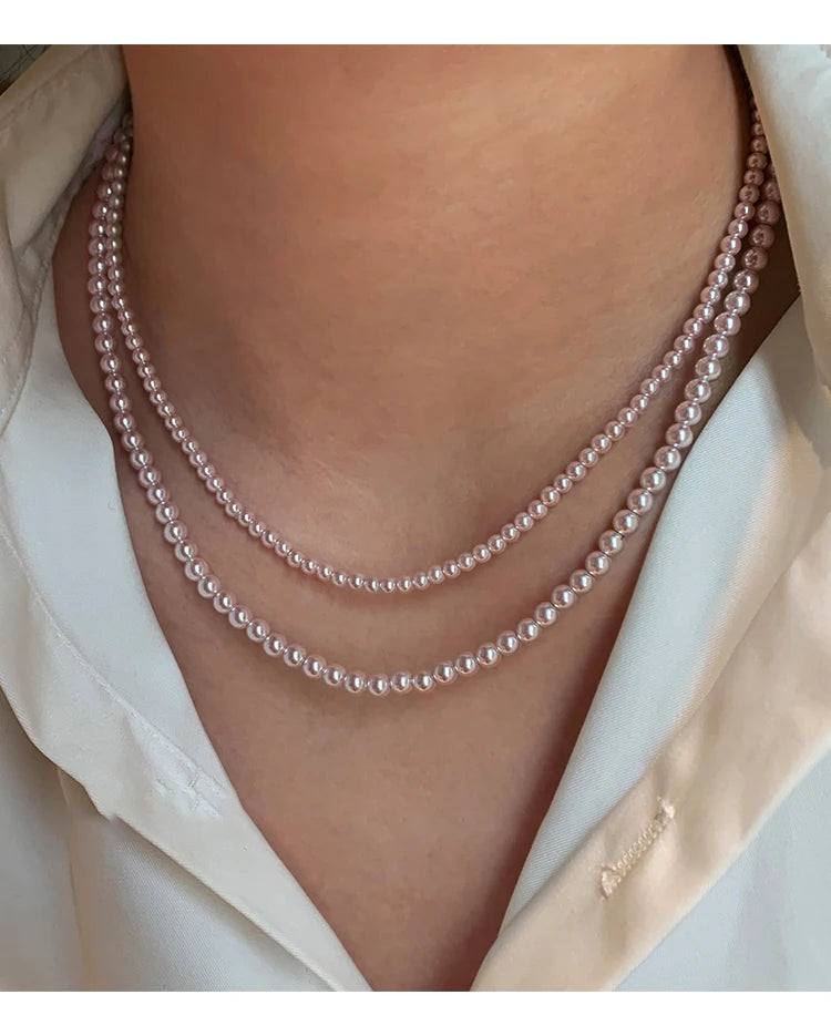 Rose Purple Simulated Pearl Beaded Necklace – Elegant Gold Plated Clavicle Chain for Women