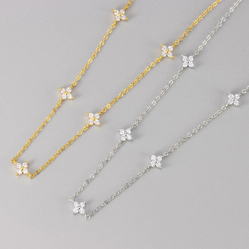 18K Gold Plated Four-Leaf Clover Necklace for Women – Stainless Steel with Zircon Detailing | Luxury Jewelry Gift