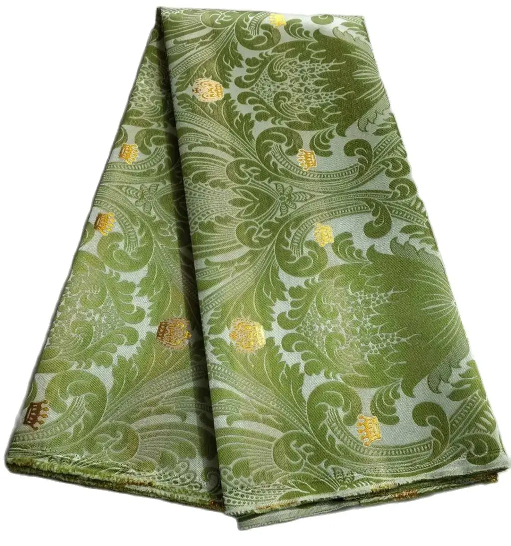 African Damask Lace Fabric (2.5 or 5 Yards) – Thick Jacquard Brocade for Aso Oke, Headwrap & Bridal Dresses