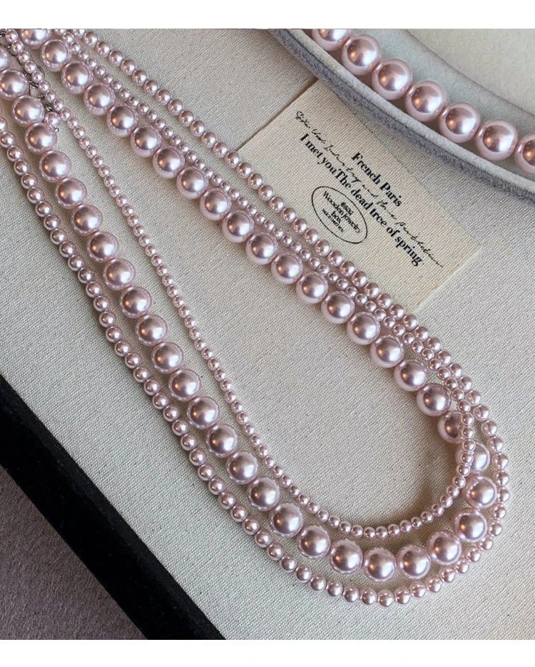 Rose Purple Simulated Pearl Beaded Necklace – Elegant Gold Plated Clavicle Chain for Women