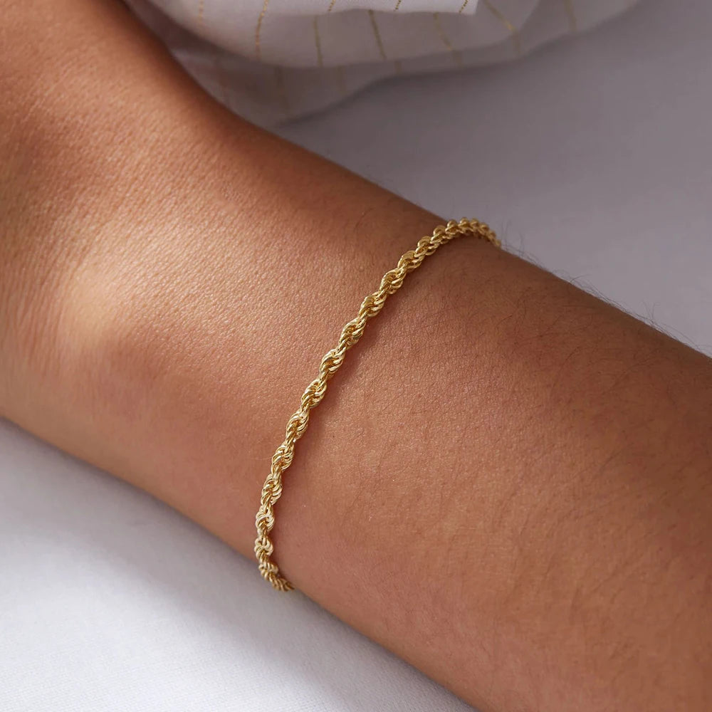 Twisted Rope Chain Bracelet for Women – Stainless Steel Gold or Silver Minimalist Bracelet (2mm / 3mm / 4mm / 5mm)
