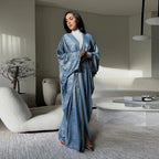 Luxury Satin Batwing Abaya Kimono – Shiny Open Front Maxi Kaftan for Ramadan, Eid & Evening Wear
