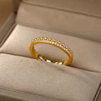 ELARIAH 18K Gold Plated Zircon Geometric Open Ring – Adjustable Stainless Steel Wedding & Party Band for Women