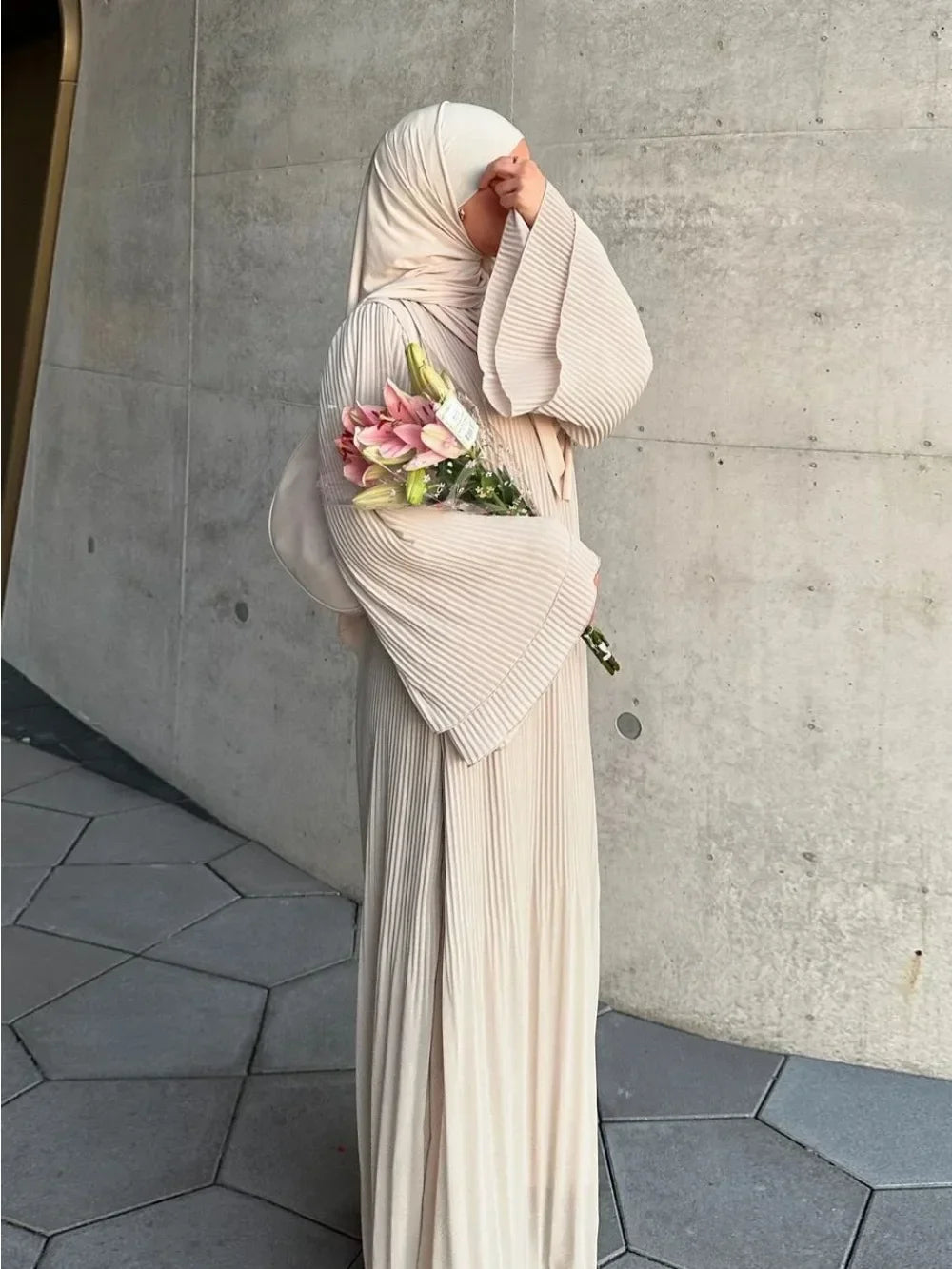 Elegant Pleated Kaftan Abaya Dress for Women – Flare Sleeve Jalabiya | Modest Eid & Occasion Wear