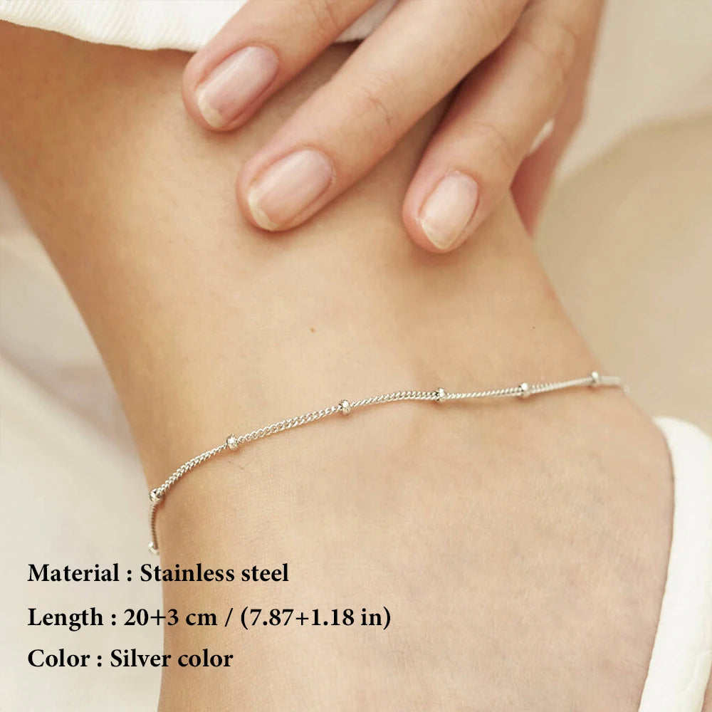 Minimalist Stainless Steel Bead Anklet for Women – Adjustable Gold, Silver & Rose Gold Chain Anklet Bracelet