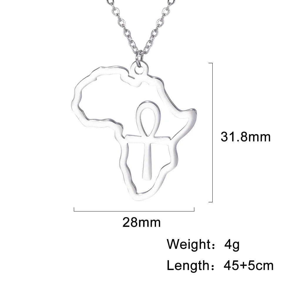 Trendy African Map Pendant Necklace for Women – Stainless Steel Geometric Motherland Necklace, Gold, Rose Gold, or Steel Color