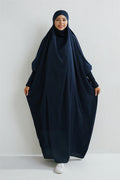 Elariah Hooded Modest Abaya Dress – Loose Fit One-Piece Jilbab with Smocked Sleeves (Black)